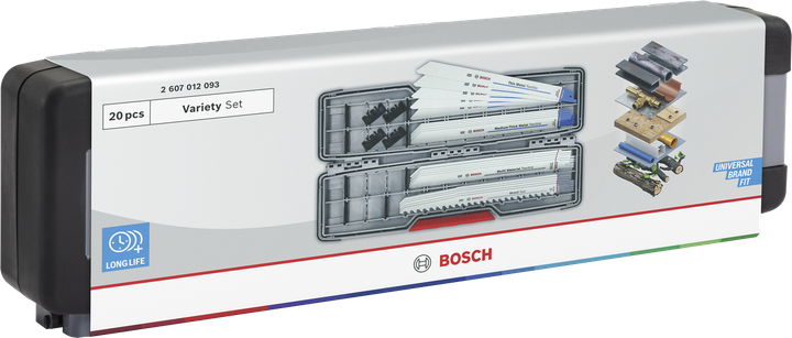 Sada 20dílných listů pro ocasní pily Bosch Variety s S-stopkou.